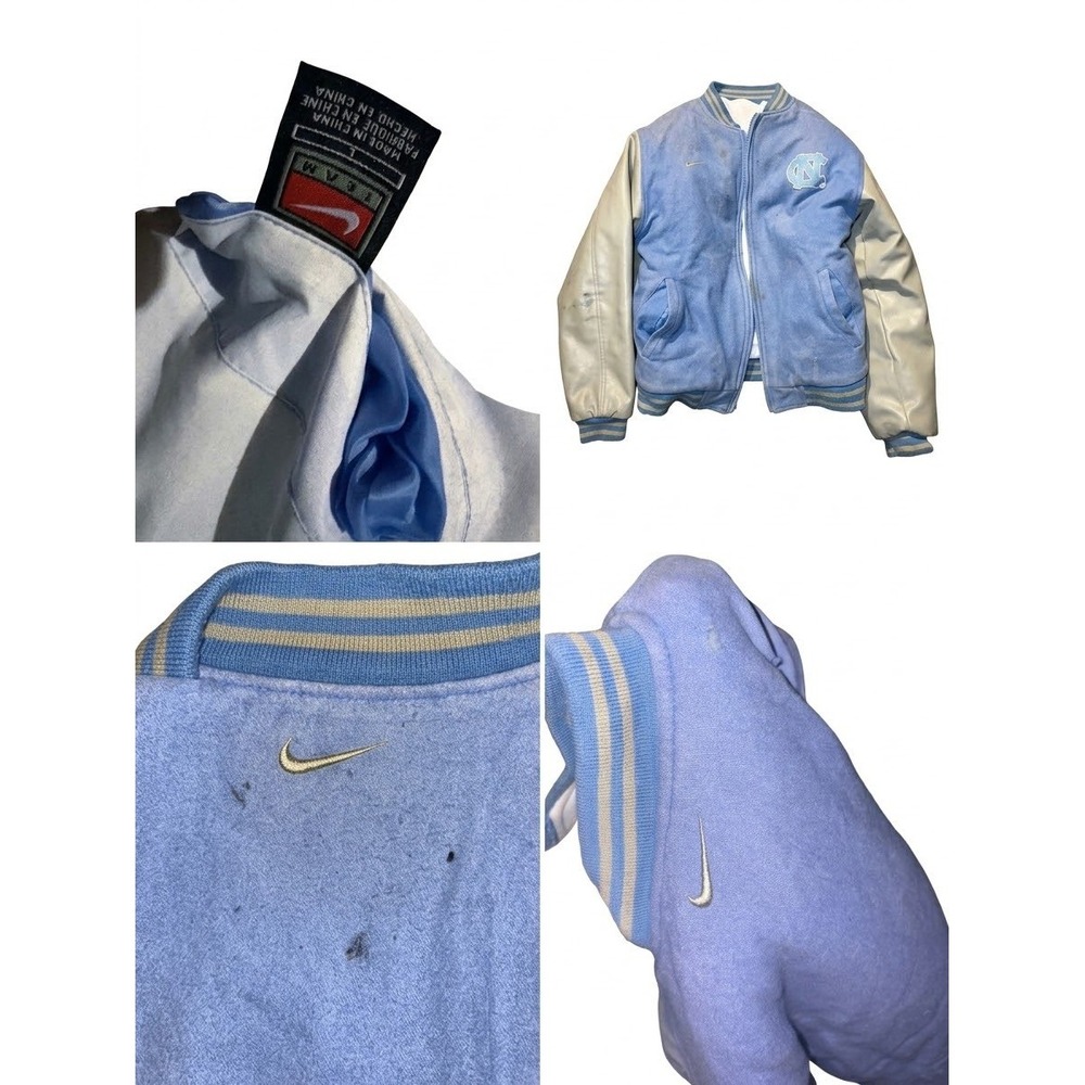 Nike Team UNC Tar Heels Varsity Jacket Light Blue Cream Vintage Large